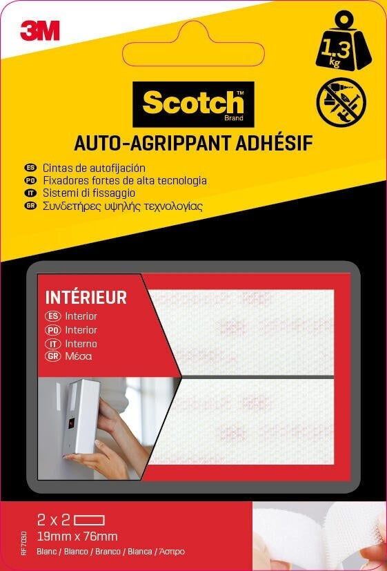 4 bandes auto-agrippantes blanc intérieur SCOTCH L.7.6 x l.19.0 mm