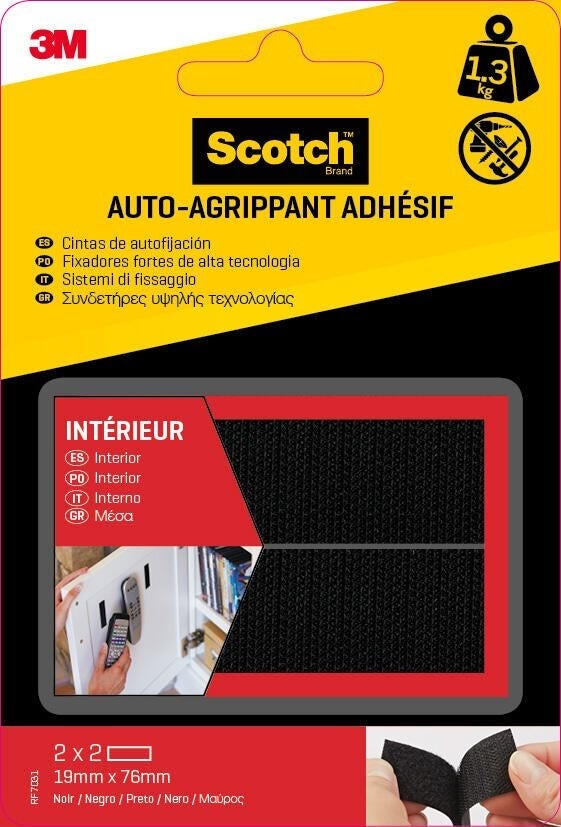 4 bandes auto-agrippantes noir intérieur SCOTCH L.7.6 x l.19 mm