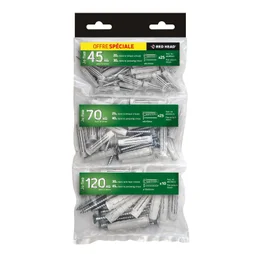 Lot de 60 chevilles nordtech multi matériaux 6, 8 et 10mm + vis tf