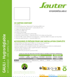 Kit VMC simple flux hygroréglable SAUTER Gauli classique