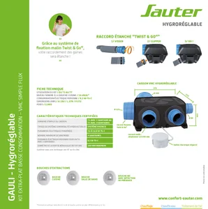 Kit VMC simple flux hygroréglable SAUTER Gauli basse consommation extra plat