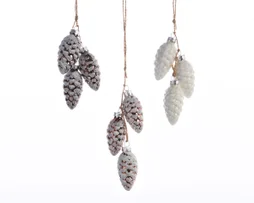Deco Noel a suspendre verre pomme de pin blanc/beige/marron h6cm-unite