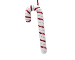 Deco Noel a suspendre mousse sucre d'orge blanc/rouge paillette h34/d4cm