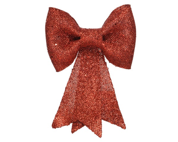 Deco Noel a suspendre plastique noeud rouge paillette h40x31x7cm