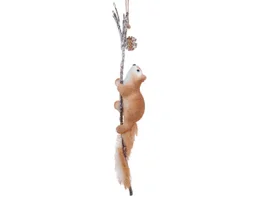 Deco Noel a suspendre polyester ecureuil sur branche 58x8x8cm brun