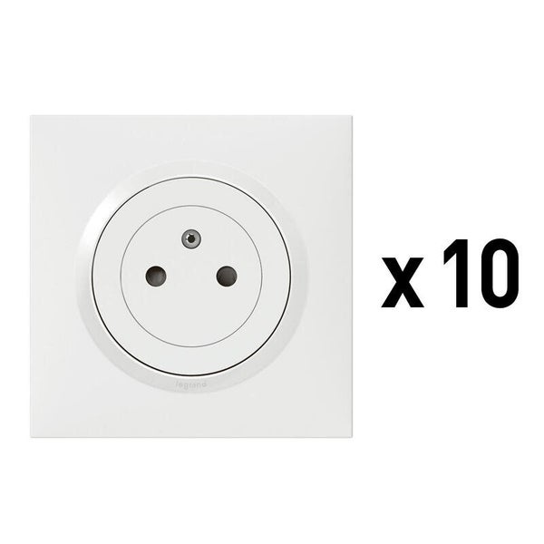 Lot de 10 prises affleurante avec terre Dooxie, LEGRAND, blanc