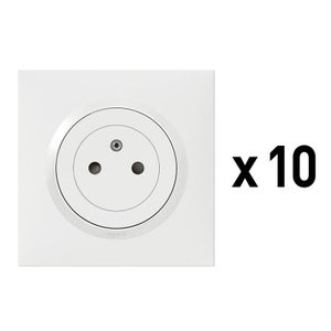 Lot de 10 prises affleurante avec terre Dooxie, LEGRAND, blanc
