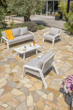 Salon bas de jardin aluminium blanc Ibiza DCB GARDEN, 5 personnes