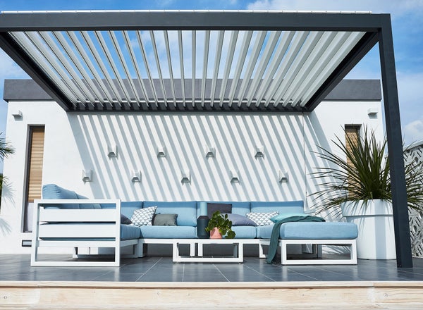 Pergola bioclimatique adossée Caleta aluminium, 12 m² gris anthracite