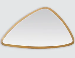 Miroir triangulaire biseauté doré, l.27 x H.46 cm