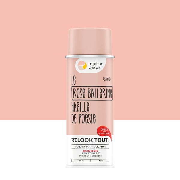 Peinture aérosol relook tout MAISON DECO rose ballerine satiné 0.400 L