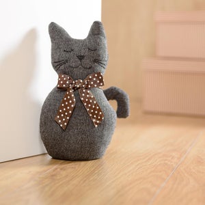 Bloque porte REI chat gris en tissu H.26 cm, 1kg