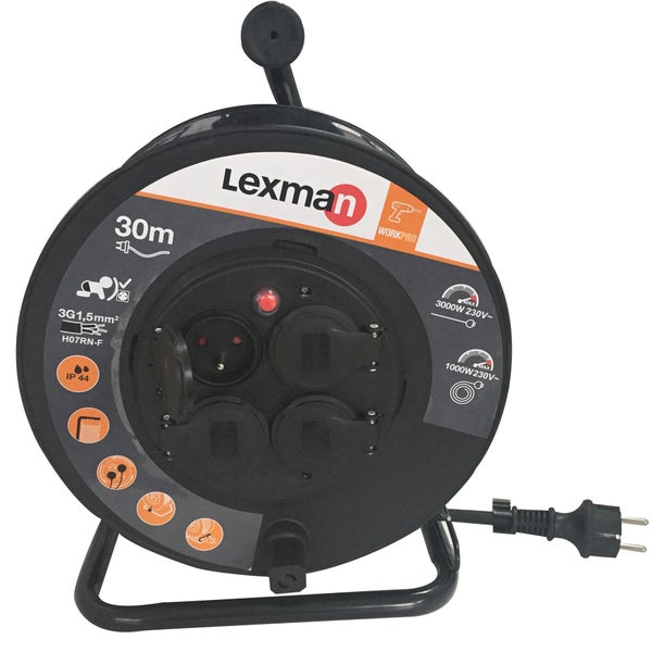 Enrouleur de bricolage 4 prises h07rnf 3g1,5 30 metres lexman