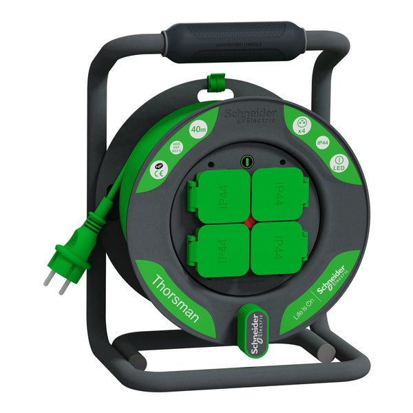 Enrouleur de câble électrique 40m - H05VVF - 3G 1,5mm², SCHNEIDER ELECTRIC