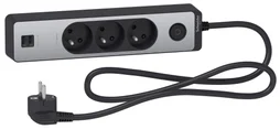 Multiprise filaire 3 prises + 2 usb 1.5m, SCHNEIDER ELECTRIC, noir / aluminium