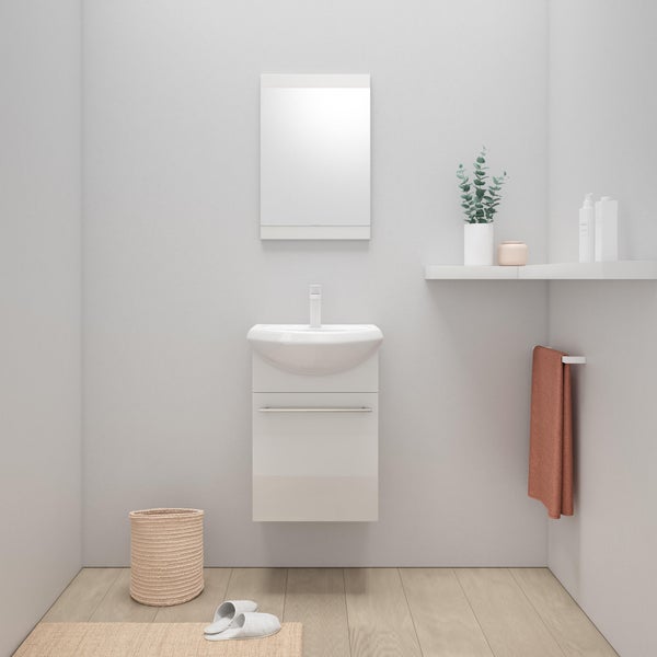 Lave main meuble sous vasque + vasque l.42 x H.60 x P.25 cm +miroir  blanc Aroa