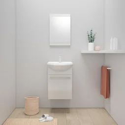 Lave main meuble sous vasque + vasque l.42 x H.60 x P.25 cm +miroir  blanc Aroa