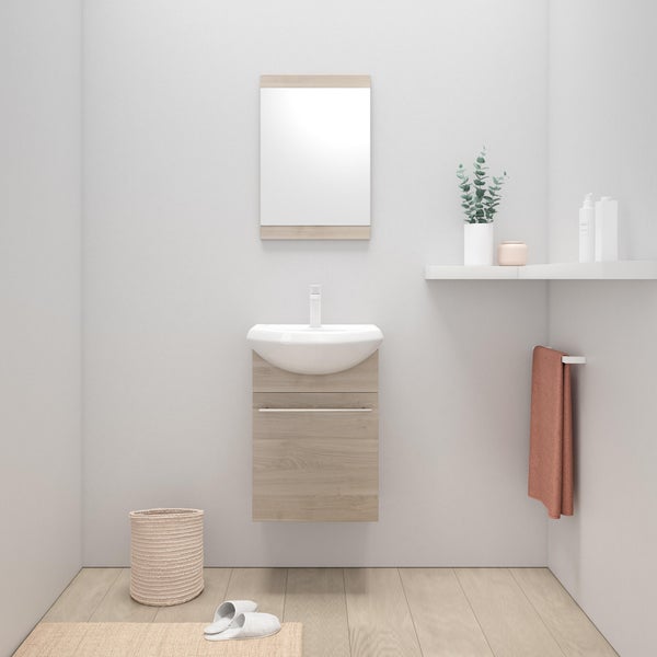 Meuble simple vasque l.42 x H.60 x P.25 cm, imitation bouleau, Aroa