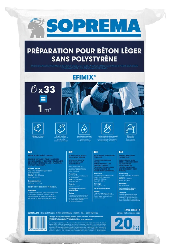 Melange pour Beton Leger Efimix a base de perlite SOPREMA®, Sac leger 20 kg
