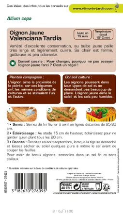 Graines de potager oignon valenciana tardia VILMORIN 5 g