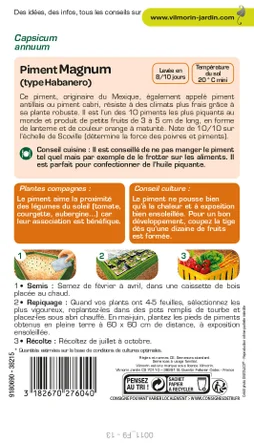 Graines de potager piment magnum F1 orange VILMORIN 0,5 g