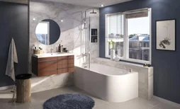 Baignoire semi-îlot l.75 x L.160 cm, blanc Sophia version gauche, BALNEO