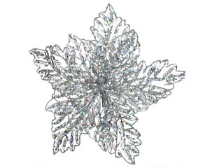 Poinsettia soie argent blanc froid