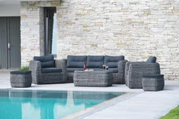 Salon bas de jardin resine tressee gris Bahamas DCB GARDEN, 7 personnes