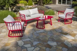 Salon bas de jardin aluminium framboise Apolline DCB GARDEN, 4 personnes