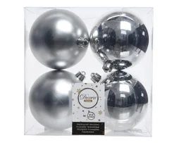 Boule Noel plastique d10cm argent brillant/mat lot de 4