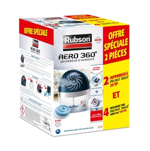 Lot de 2 absorbeurs d'humidité avec 4 recharges tablette RUBSON Aéro 360°, 20 m²