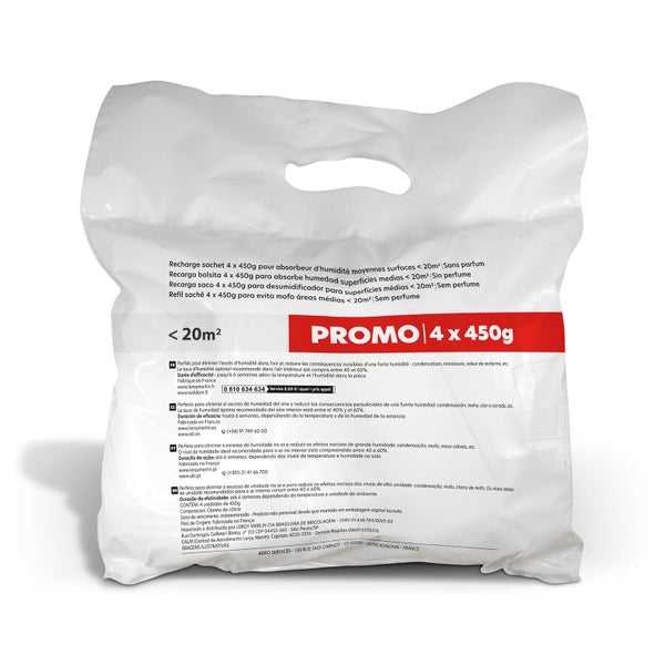 Lot de 4 recharges 450gr, en sac, pour absorbeur d'humidité, 1er prix