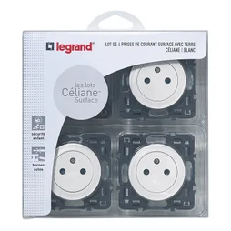 Lot de 4 prises avec terre, à assembler, LEGRAND Céliane, blanc