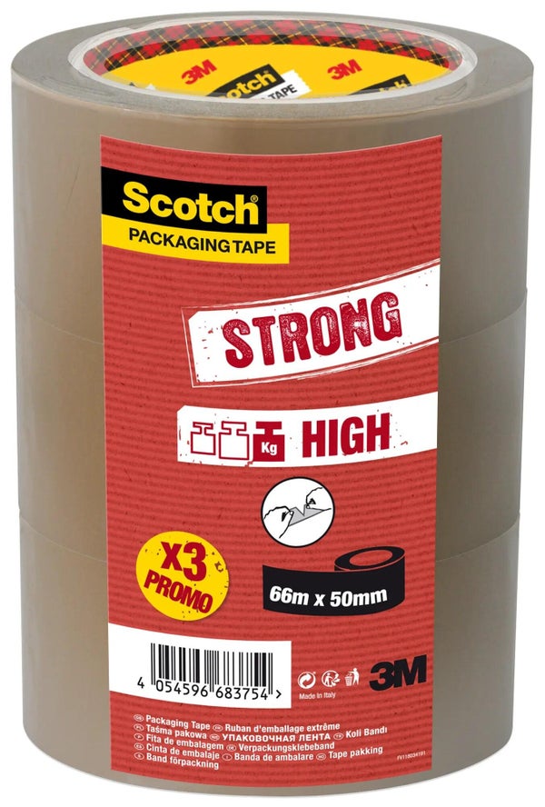 Lot de 3 adhésifs ruban d'emballage Havane, SCOTCH marron, 48mm X 66M