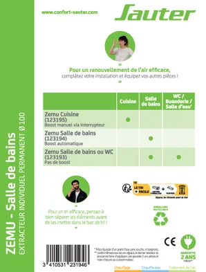 Aérateur permanent detection humidite zemu sdb 100mm