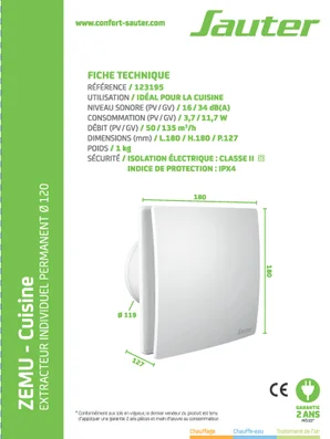 Aérateur extracteur permanent interrupteur zemu cuisine 120mm