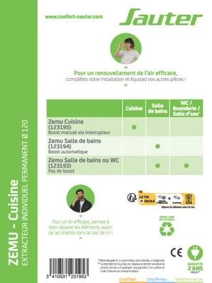 Aérateur extracteur permanent interrupteur zemu cuisine 120mm