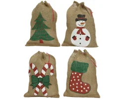 Sac cadeau jute bonhom neige/sapin/chaussette/sucre d'orge 50x35x0,3cm
