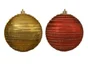 Boule de noël plastique d.10cm or/rouge brillant rayures paillette or