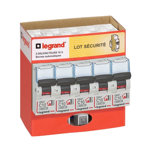 Lot de 5 disjoncteurs automatiques phase + neutre LEGRAND 10 A