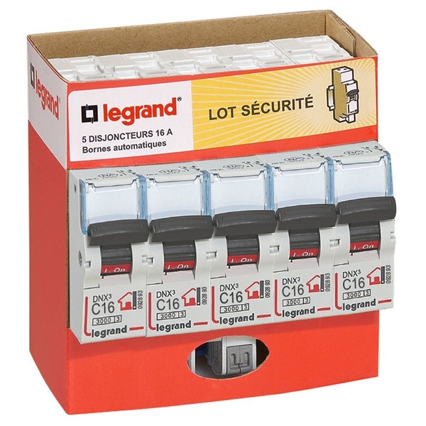 Lot de 5 disjoncteurs automatiques phase + neutre LEGRAND 16 A