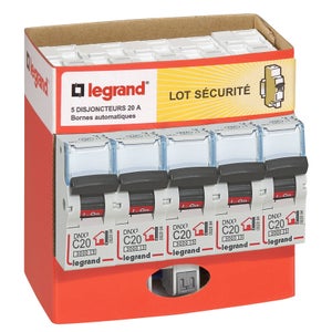 Lot de 5 disjoncteurs automatiques phase + neutre LEGRAND 20 A