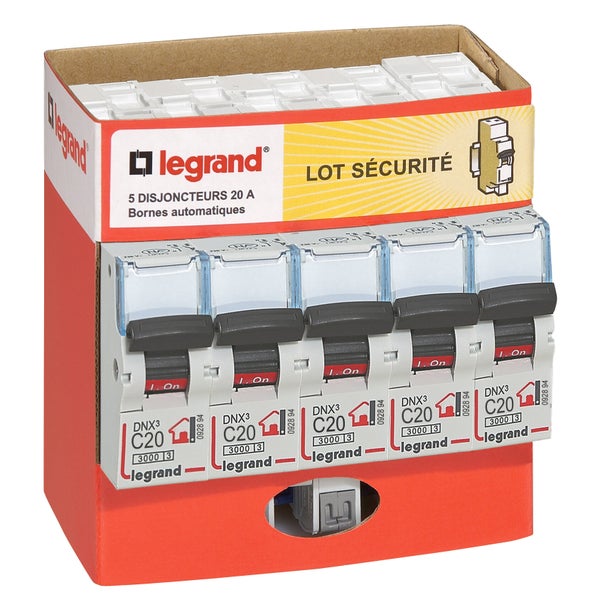Lot de 5 disjoncteurs automatiques phase + neutre LEGRAND 20 A