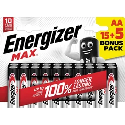 Lot de 15 + 5 piles alcaline AA Max, 1.2 V, ENERGIZER
