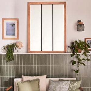 Miroir rectangulaire atelier bois et métal, naturel, l. 85 x H. 113 cm