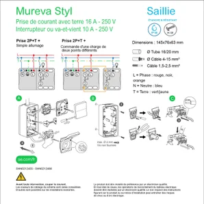 Interrupteur + prise saillie Mureva Styl, SCHNEIDER ELECTRIC, anthracite