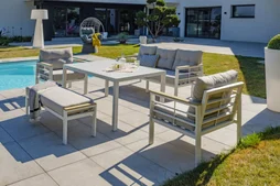 Salon bas de jardin aluminium blanc Cayenne DCB GARDEN, 7 personnes