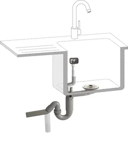 Ensemble vidage complet gain de place pour évier 1 cuve, diam. 90 mm