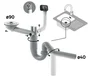 Ensemble vidage complet gain de place pour évier 1 cuve, diam. 90 mm