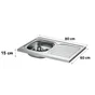 Evier à poser 1 bac avec égouttoir, inox, KAMA gris / argent